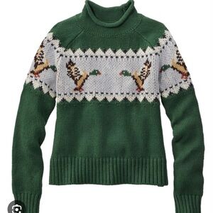 L.L. Bean Green Duck-Pattern Rollneck Sweater